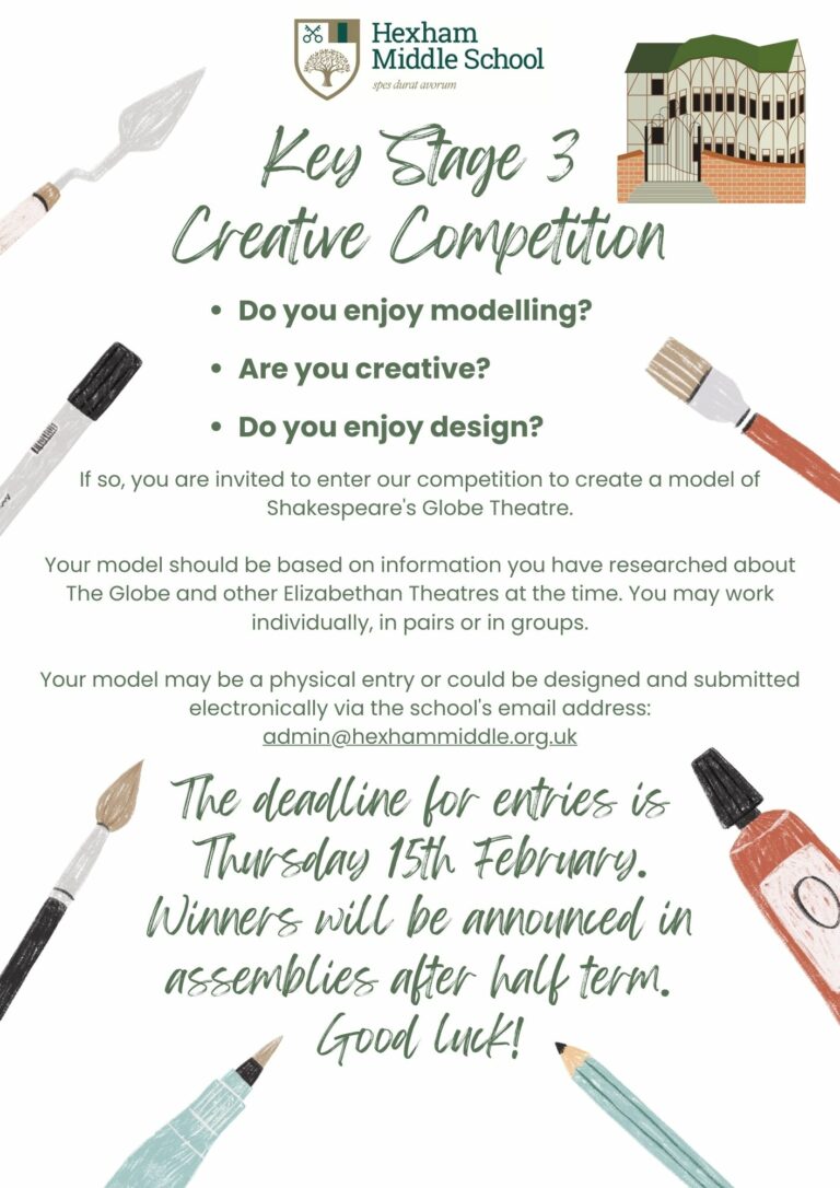 A poster for the KS3 Creative competition. Deadline 15th February.