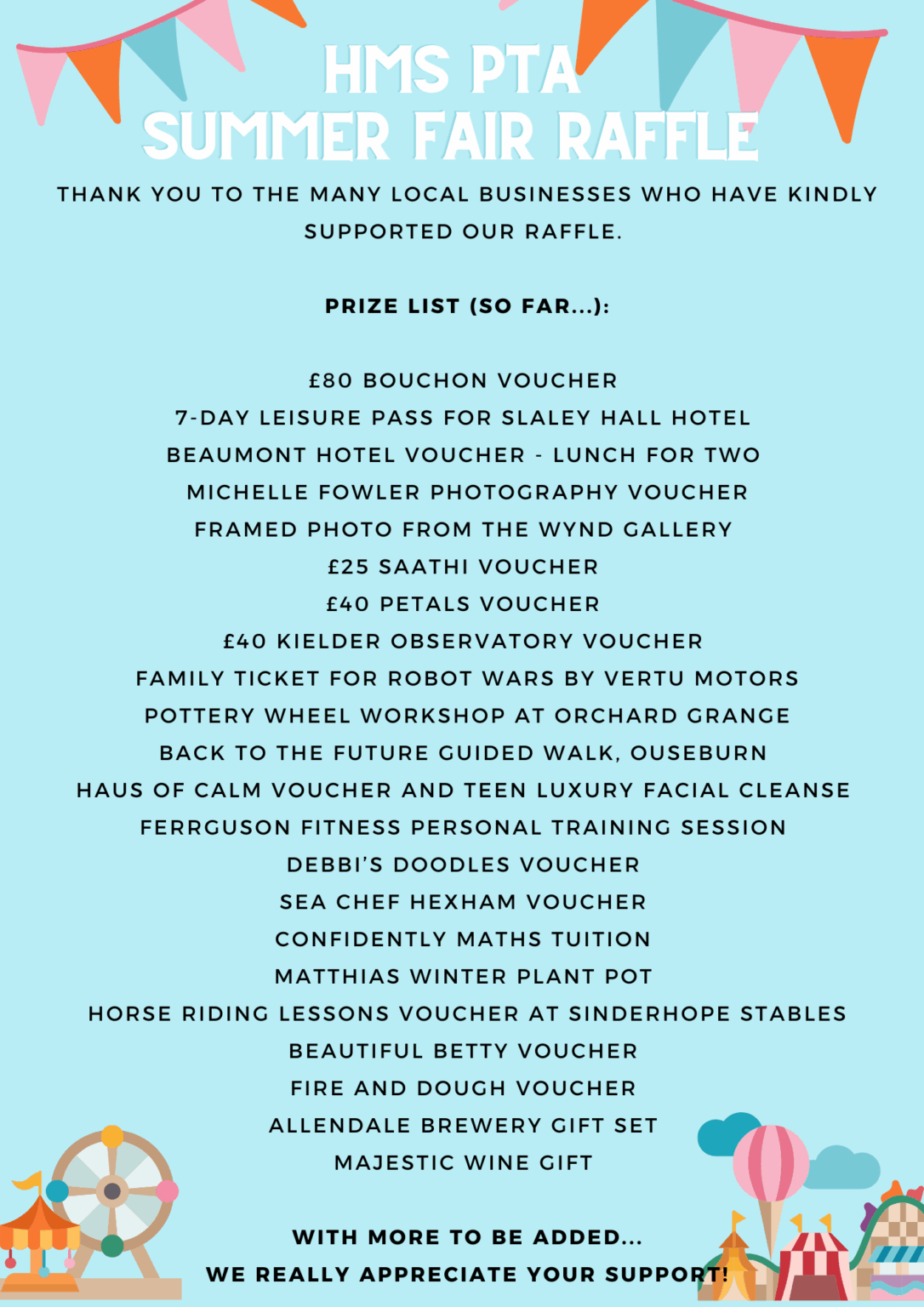Suumer Raffle HMS PTA Summer Fair Raffle – Hexham Middle School